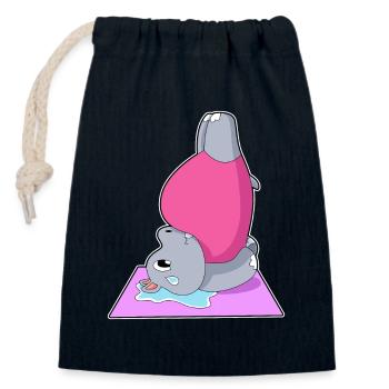 Hippopotamus Yoga Gymnastique - Sac cadeau en coton avec cordon (14 x 20 cm) - bleu marine - Devant