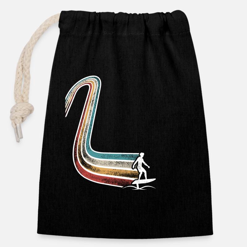 Hydroptère Surf Surf Surfer Hydroptère Surfen - Sac cadeau en coton avec cordon (14 x 20 cm) - noir
