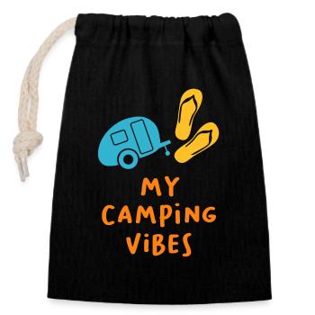 Camping Vibes Quote Caravan Motorhome Van Life Fun - Closable cotton gift bag (14x20cm) - black - Front