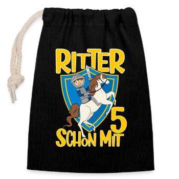 5 Jahre Jungen Ritter Geburtstagsmotiv Geschenk - Verschließbarer Geschenkbeutel aus Baumwolle (14x20cm) - Schwarz - Vorne
