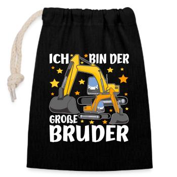 Geschwister Ich Bin Der Grosse Bruder Bagger - Verschließbarer Geschenkbeutel aus Baumwolle (14x20cm) - Schwarz - Vorne