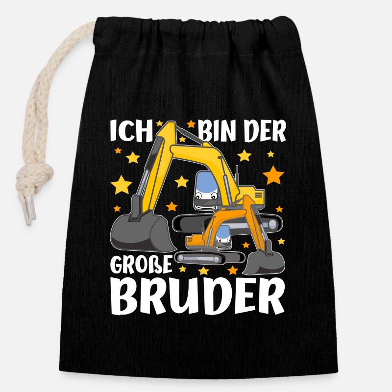Geschwister Ich Bin Der Grosse Bruder Bagger - Verschließbarer Geschenkbeutel aus Baumwolle (14x20cm) - Schwarz