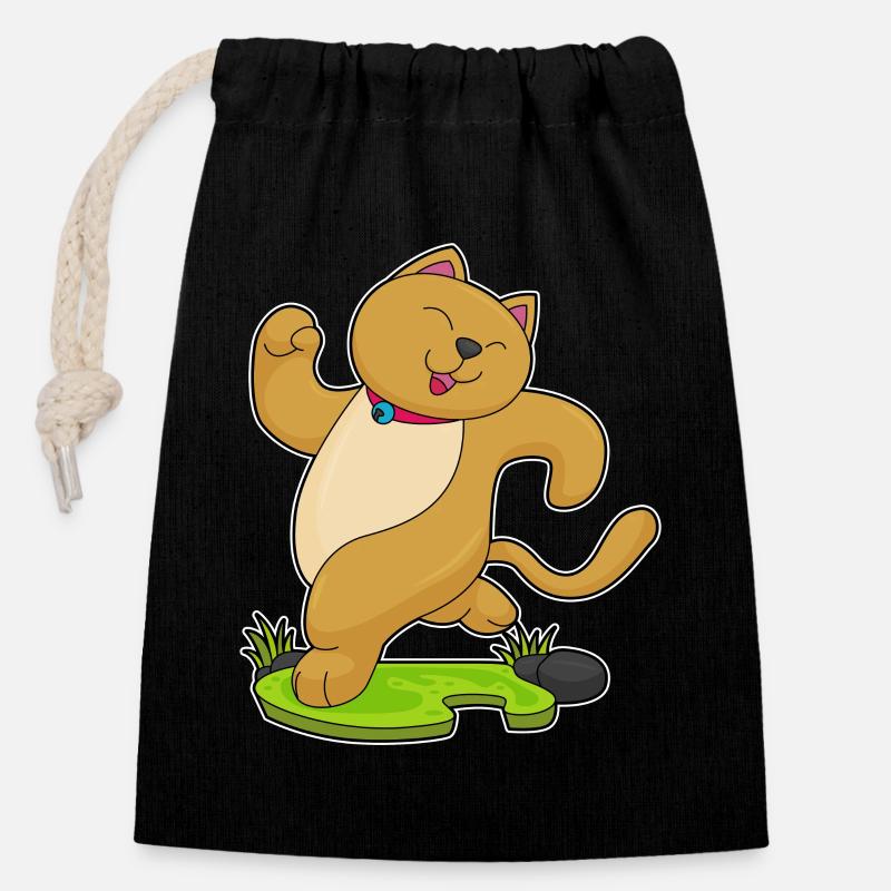 Chat avec collier en faisant du jogging - Sac cadeau en coton avec cordon (14 x 20 cm) - noir