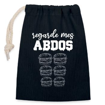 Regarde mes abdos burger cadeau bouffe - Sac cadeau en coton avec cordon (14 x 20 cm) - bleu marine - Devant