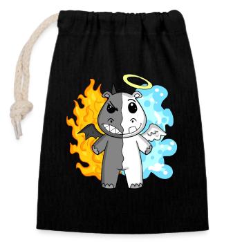 Hippopotamus - Angel and Devil - Closable cotton gift bag (14x20cm) - black - Front