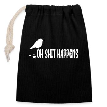 Budgie Oh Shit Happens - Funny Bird Lovers - Closable cotton gift bag (14x20cm) - black - Front