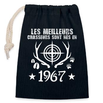 Chasseur | Anniversaire chasseur 1967 - Sac cadeau en coton avec cordon (14 x 20 cm) - bleu marine - Devant