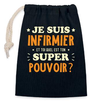 Je suis infirmier, quel est ton super pouvoir ? - Sac cadeau en coton avec cordon (14 x 20 cm) - bleu marine - Devant