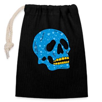 Blaue Blasen Totenkopf - Verschließbarer Geschenkbeutel aus Baumwolle (14x20cm) - Schwarz - Vorne