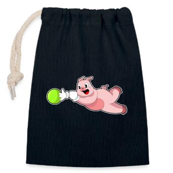 Boule de bowling de cochon - Sac cadeau en coton avec cordon (14 x 20 cm) - bleu marine - Devant