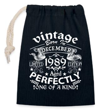 December 1989 | birthday 1989 Vintage December - Sac cadeau en coton avec cordon (14 x 20 cm) - bleu marine - Devant