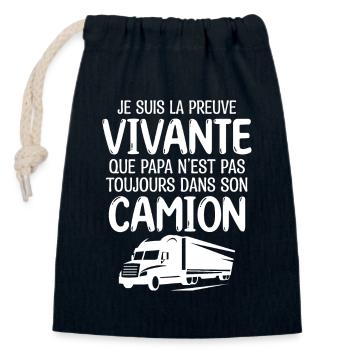 Papa chauffeur de camion fan de camion - Sac cadeau en coton avec cordon (14 x 20 cm) - bleu marine - Devant
