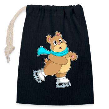 Bär Eislaufen Schlittschuhe - Verschließbarer Geschenkbeutel aus Baumwolle (14x20cm) - Navy - Vorne
