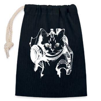DJ Katze in Weiß - Verschließbarer Geschenkbeutel aus Baumwolle (14x20cm) - Navy - Vorne