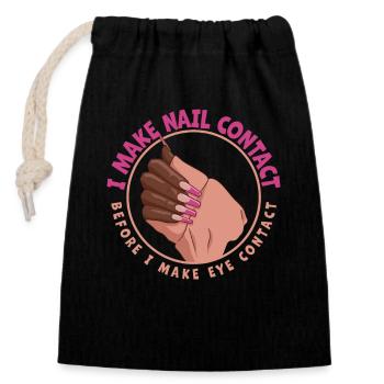 Je fais un contact avec les ongles avant la technologie des ongles - Sac cadeau en coton avec cordon (14 x 20 cm) - noir - Devant