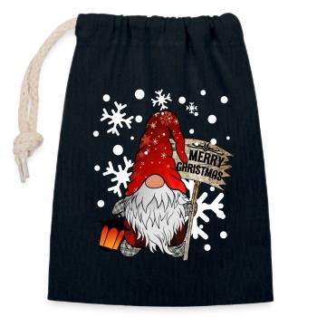 Christmas Dwarf Christmas Gnome with snowflakes - Closable cotton gift bag (14x20cm) - navy - Front