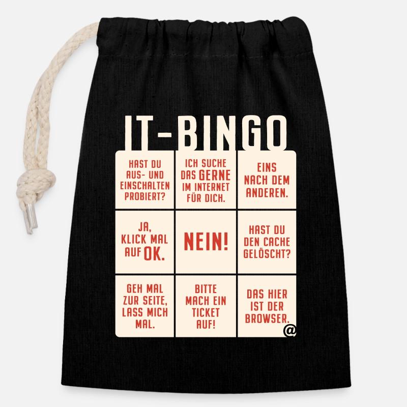 IT Support Bingo Service Desk IT Helpdesk Sysadmin - Verschließbarer Geschenkbeutel aus Baumwolle (14x20cm) - Schwarz