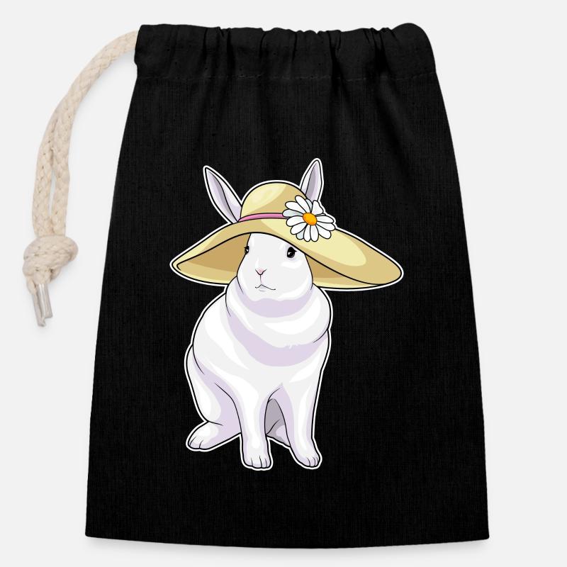 Fleur de chapeau de lapin - Sac cadeau en coton avec cordon (14 x 20 cm) - noir