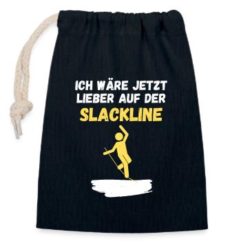 Ich wäre jetzt lieber auf der Slackline - Verschließbarer Geschenkbeutel aus Baumwolle (14x20cm) - Navy - Vorne