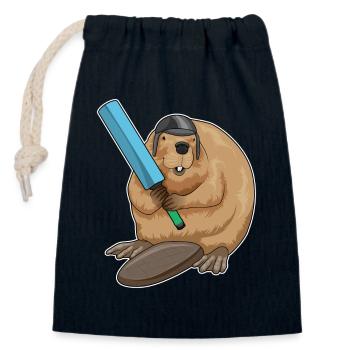 Biber Cricket Cricketschläger - Verschließbarer Geschenkbeutel aus Baumwolle (14x20cm) - Navy - Vorne