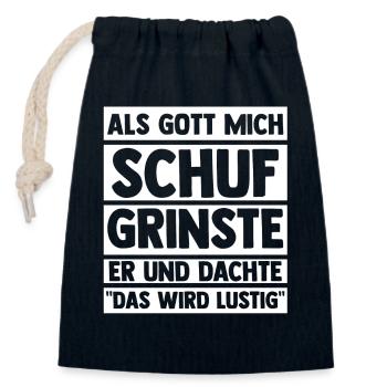 Als Gott Mich Schuf Grinste Er - Verschließbarer Geschenkbeutel aus Baumwolle (14x20cm) - Navy - Vorne