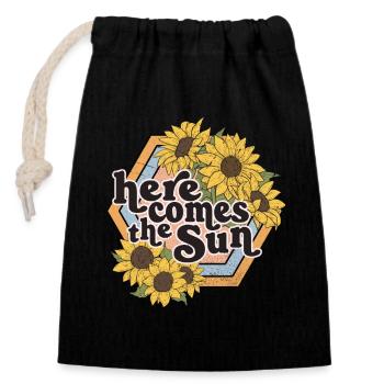 Here Comes The Sun - Sonnenblumen - Verschließbarer Geschenkbeutel aus Baumwolle (14x20cm) - Schwarz - Vorne