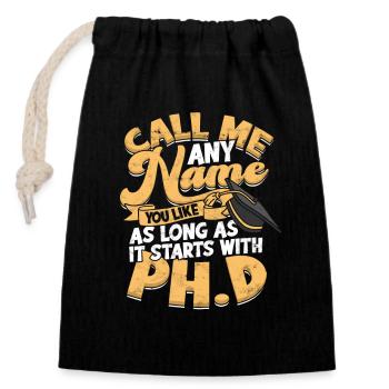 Cela commence par un doctorat en philosophie. - Sac cadeau en coton avec cordon (14 x 20 cm) - noir - Devant