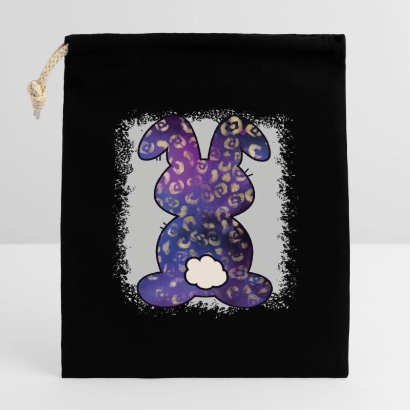 Leopard Print Bleached Easter Closable cotton gift bag (14x20cm)
