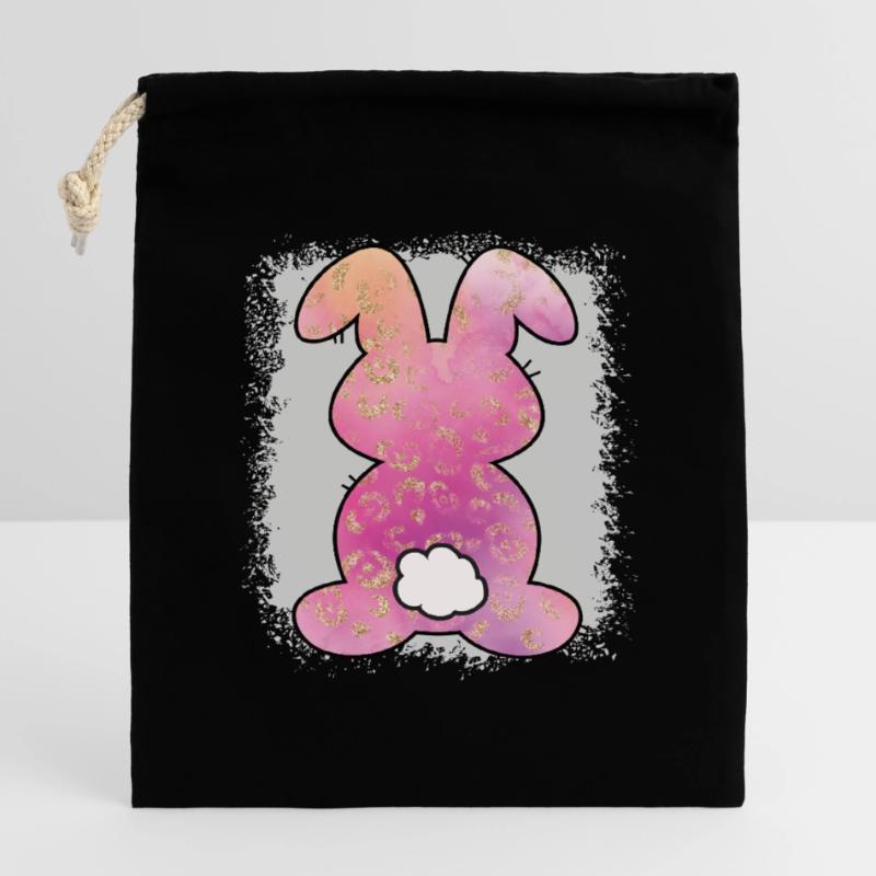 Leopard Print Bleached Easter Closable cotton gift bag (14x20cm)