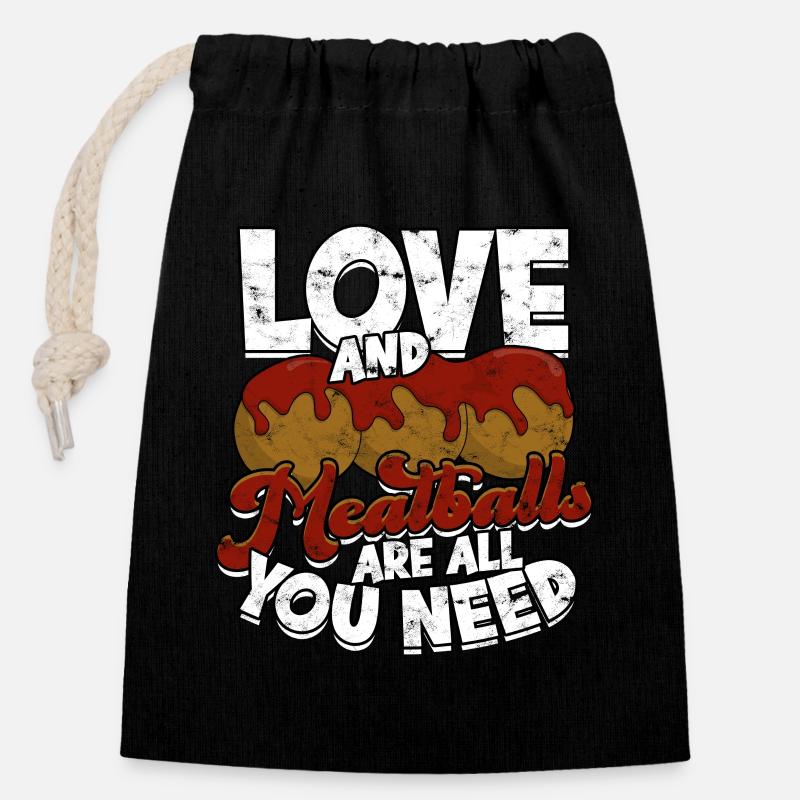Meatballs Eat Spaghetti Gift Gift - Closable cotton gift bag (14x20cm) - black