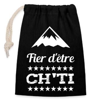 fier d'être ch'ti cadeau - Sac cadeau en coton avec cordon (14 x 20 cm) - noir - Devant