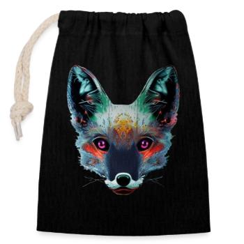Neon Fox Head Art - Closable cotton gift bag (14x20cm) - black - Front
