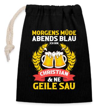 Christian - Verschließbarer Geschenkbeutel aus Baumwolle (14x20cm) - Schwarz - Vorne