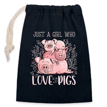 Juste une fille qui aime les cochons - Sac cadeau en coton avec cordon (14 x 20 cm) - bleu marine - Devant