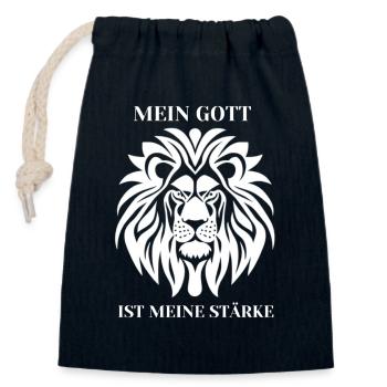 Mein Gott ist meine Stärke Löwe - Verschließbarer Geschenkbeutel aus Baumwolle (14x20cm) - Navy - Vorne