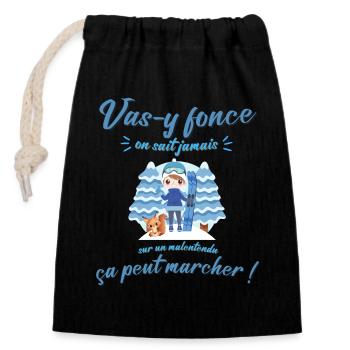 Vas y fonce ça peut marcher, Motivation enfant - Sac cadeau en coton avec cordon (14 x 20 cm) - noir - Devant