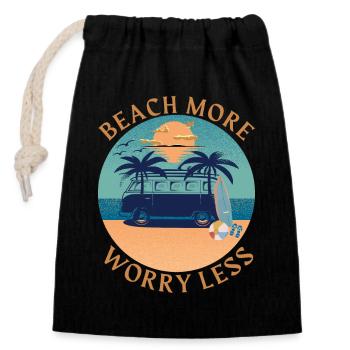 Beach More - Worry Less - Travel - Verschließbarer Geschenkbeutel aus Baumwolle (14x20cm) - Schwarz - Vorne