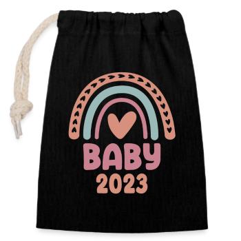 Bébé 2023 - Sac cadeau en coton avec cordon (14 x 20 cm) - noir - Devant