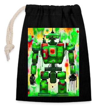 Künstler Roboter Maler - Verschließbarer Geschenkbeutel aus Baumwolle (14x20cm) - Schwarz - Vorne