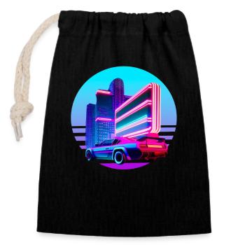 Retro Wave 80s Vaporwave Sunset - Closable cotton gift bag (14x20cm) - black - Front