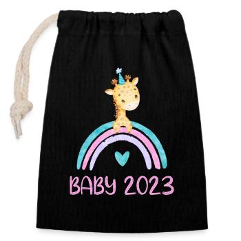 Baby 2023 Cute Giraffe - Closable cotton gift bag (14x20cm) - black - Front