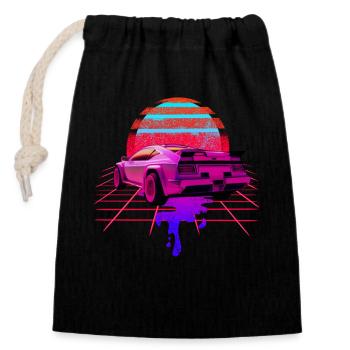Retro Wave Car 80s Skyline Vaporwave - Closable cotton gift bag (14x20cm) - black - Front