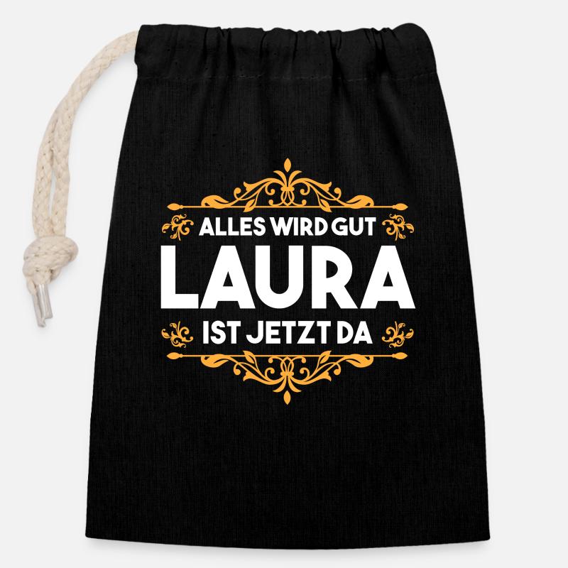 Laura - Verschließbarer Geschenkbeutel aus Baumwolle (14x20cm) - Schwarz