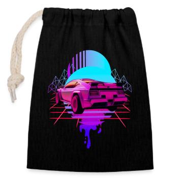 Retro Wave Sportwagen Vaporwave - Verschließbarer Geschenkbeutel aus Baumwolle (14x20cm) - Schwarz - Vorne