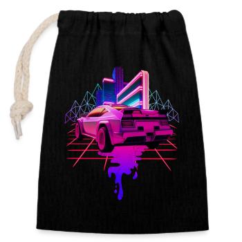 Retro Wave Sports Car Vaporwave - Closable cotton gift bag (14x20cm) - black - Front