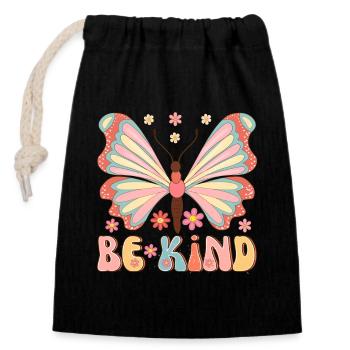 Rétro Butterfly Be Child - Sac cadeau en coton avec cordon (14 x 20 cm) - noir - Devant