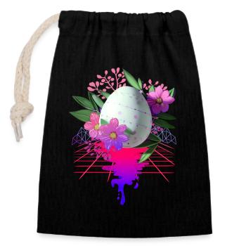 Easter Egg Flowers Art Retro Wave - Closable cotton gift bag (14x20cm) - black - Front