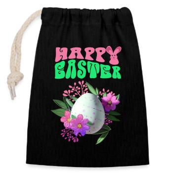 Happy Easter Flowers Easter Egg - Closable cotton gift bag (14x20cm) - black - Front