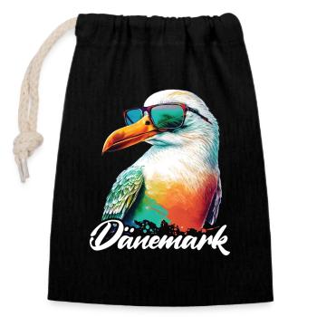 Dänemark Urlaub coole bunte Möwe mit Sonnenbrille - Verschließbarer Geschenkbeutel aus Baumwolle (14x20cm) - Schwarz - Vorne