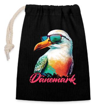 Dänemark Urlaub coole bunte Möwe mit Sonnenbrille - Verschließbarer Geschenkbeutel aus Baumwolle (14x20cm) - Schwarz - Vorne